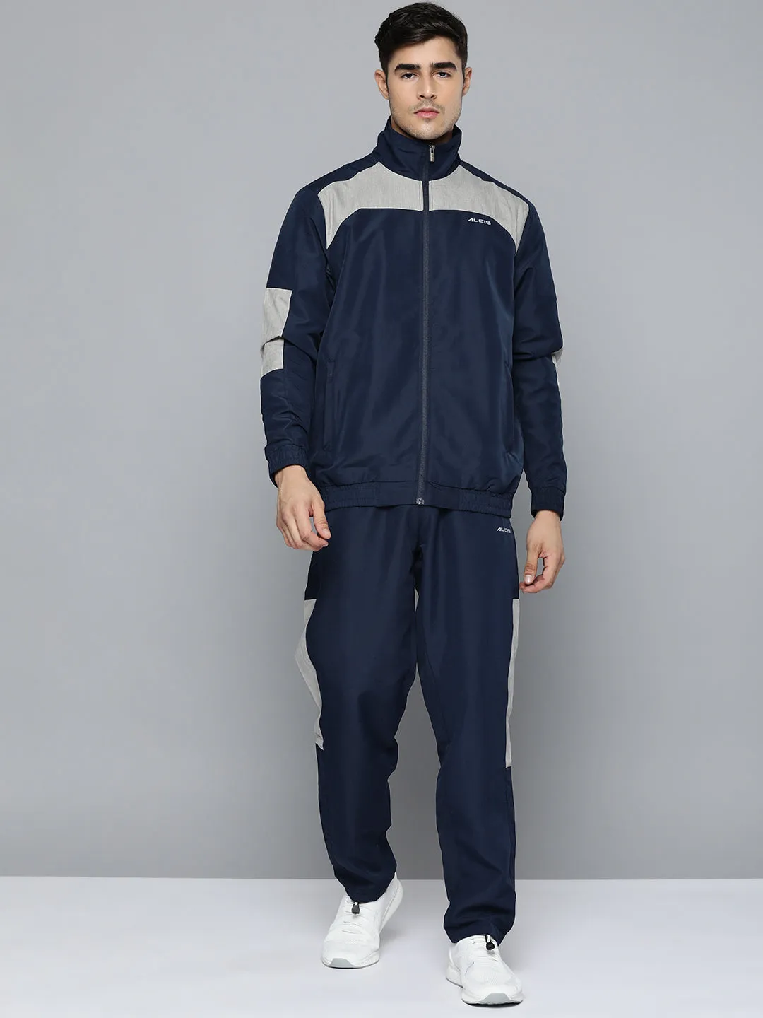 Alcis Men Navy Blue  Grey Colourblocked Tracksuit