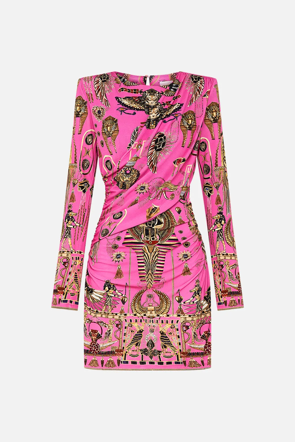 ASYMMETRICAL DRAPED LONG SLEEVE SHORT DRESS SONG OF THE SCARAB