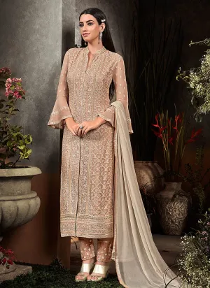 Biscuit Beige Embroidered Pakistani Pant Suit