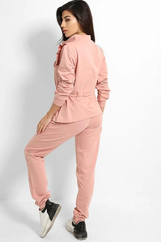 Black Frilled Drawstring Waist Tracksuit