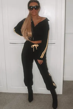 Black Neon Yellow Double Stripe Tracksuit - Laurena