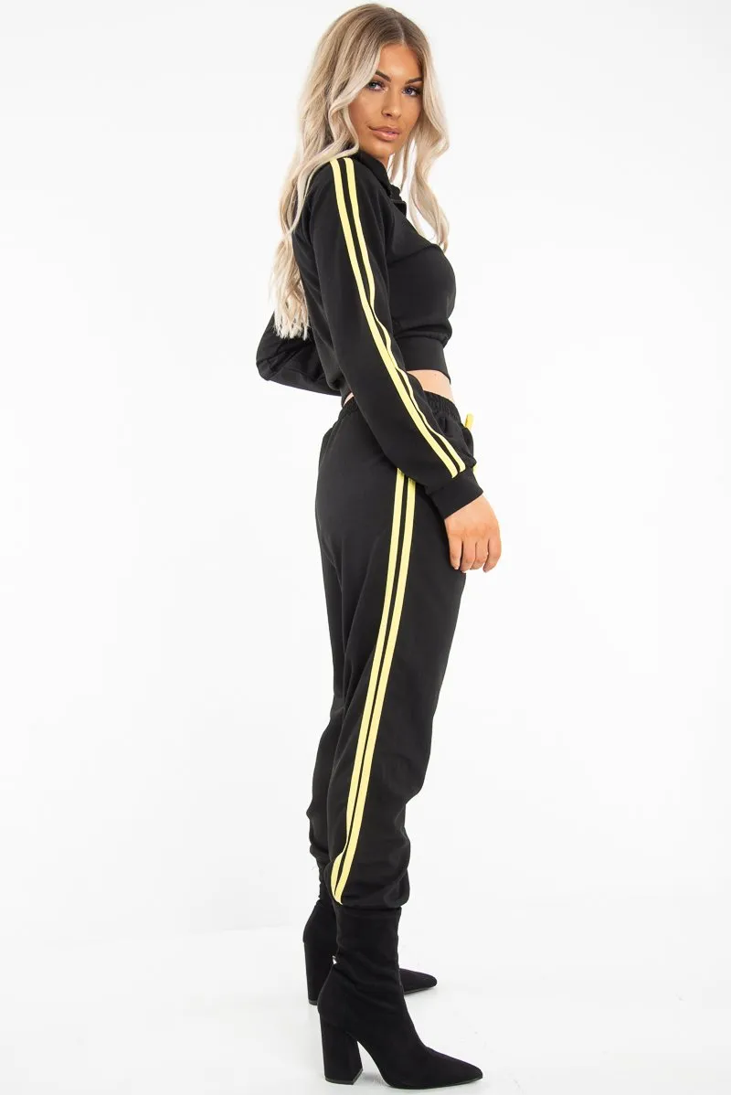 Black Neon Yellow Double Stripe Tracksuit - Laurena