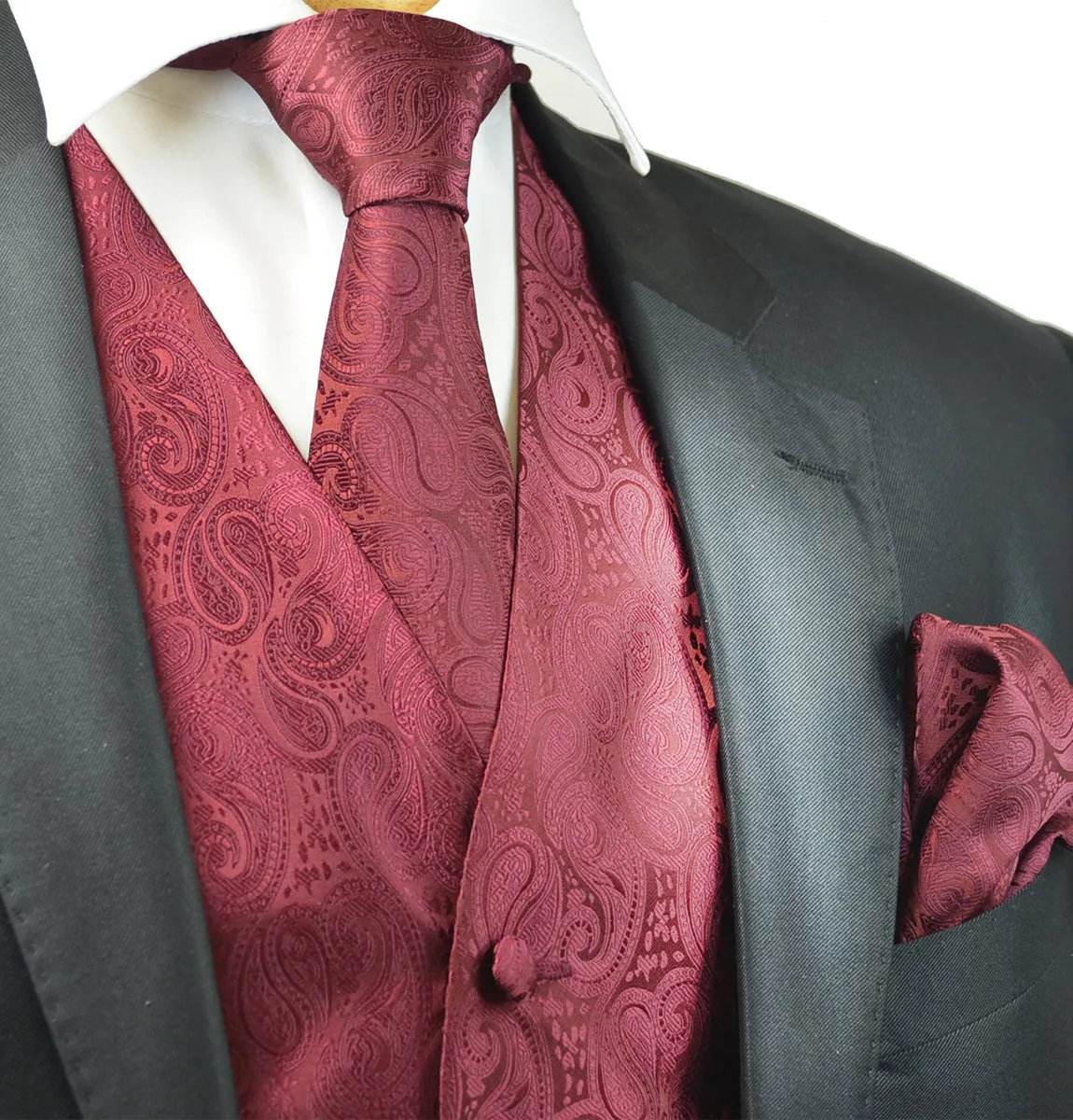 Burgundy Red Paisley Tuxedo Vest Set