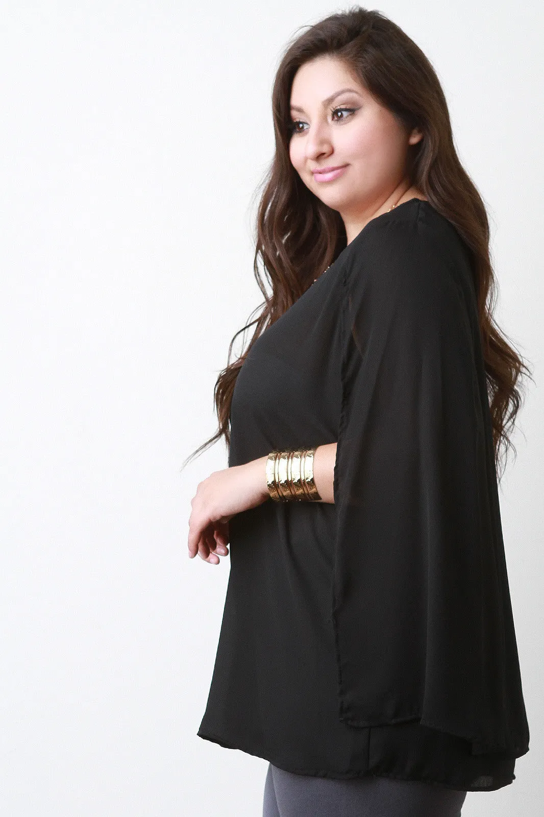 Chiffon Sleeveless Cape Necklace Top