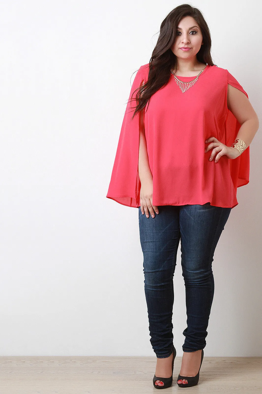 Chiffon Sleeveless Cape Necklace Top