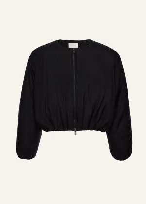 Collarless puffer jacket in black