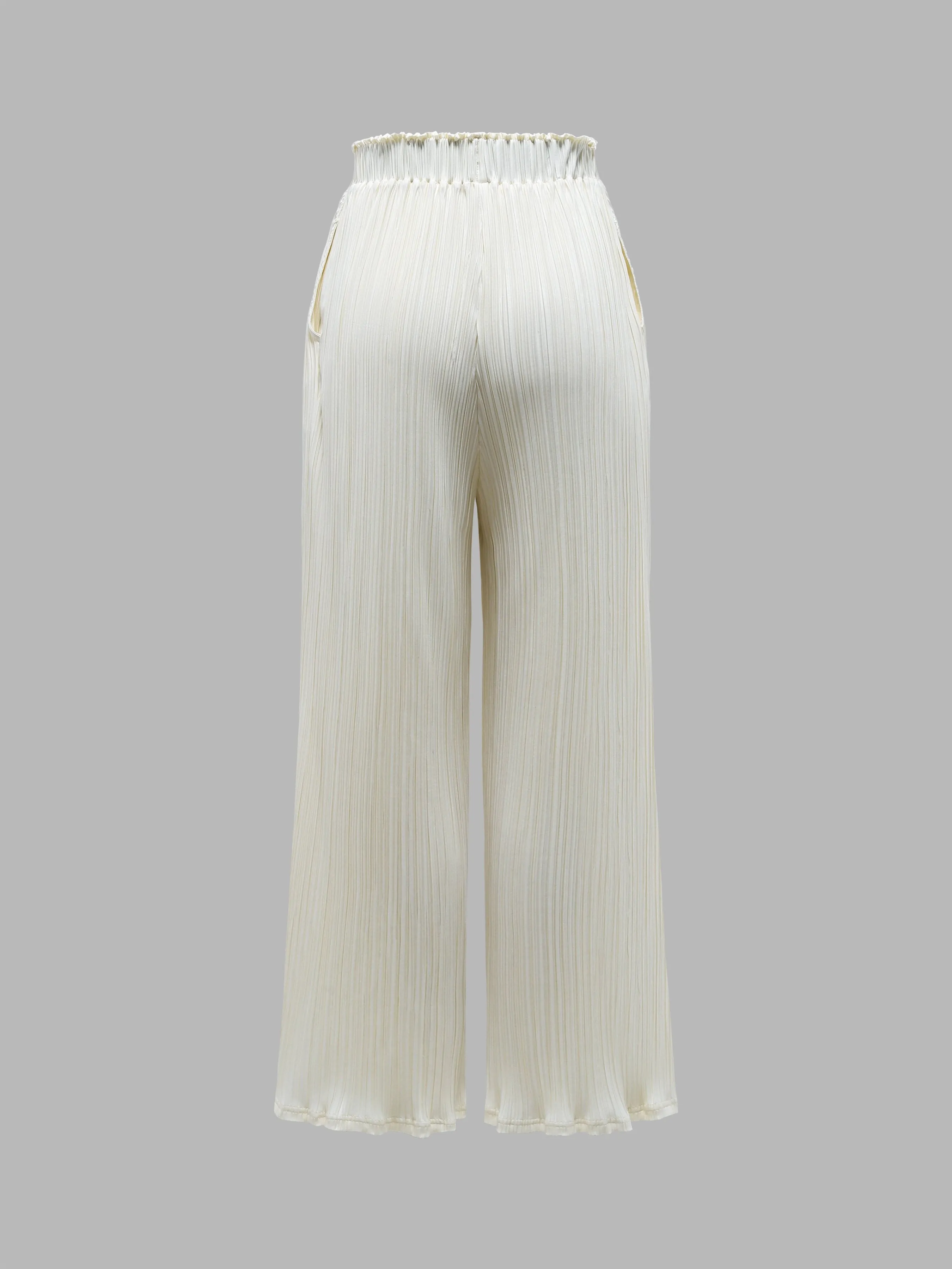 Comfy Elastic Waist Pleated Wide Leg Pants