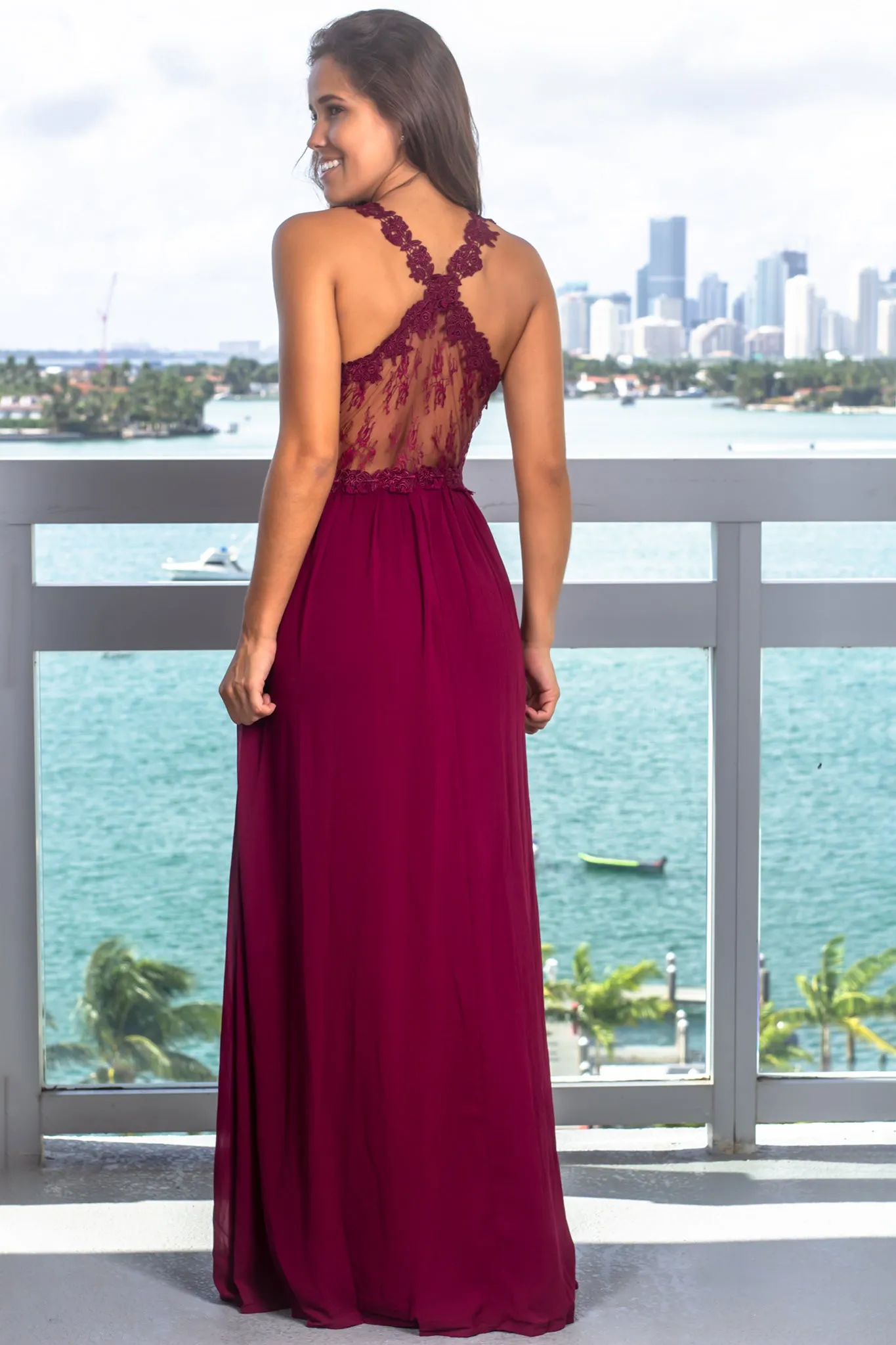 Deep Berry Maxi Dress with Lace Top