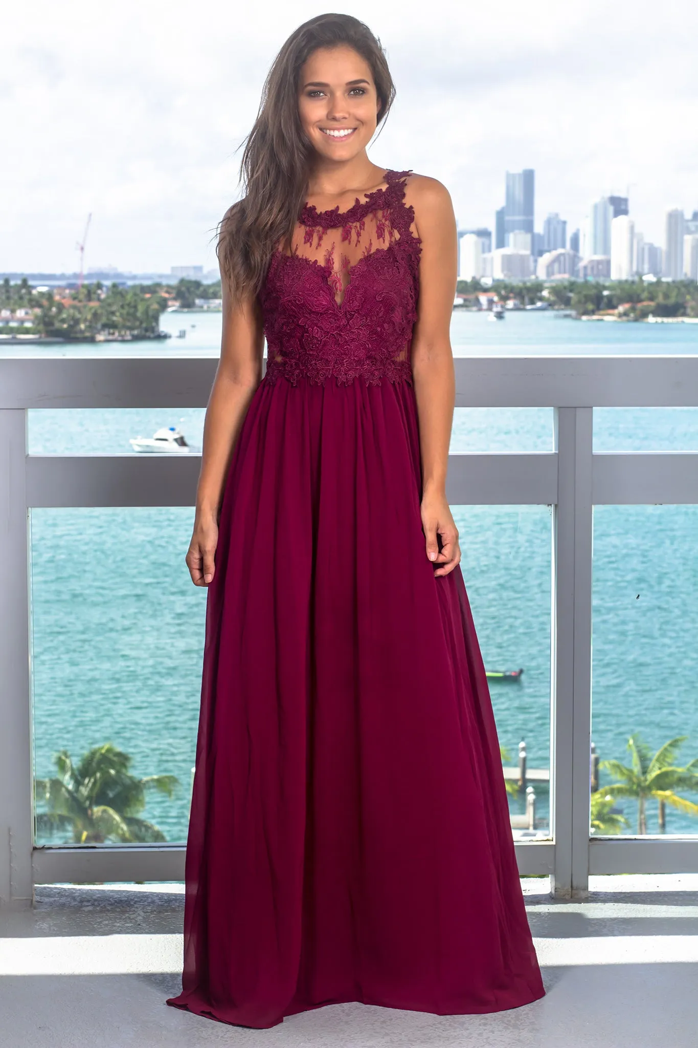 Deep Berry Maxi Dress with Lace Top