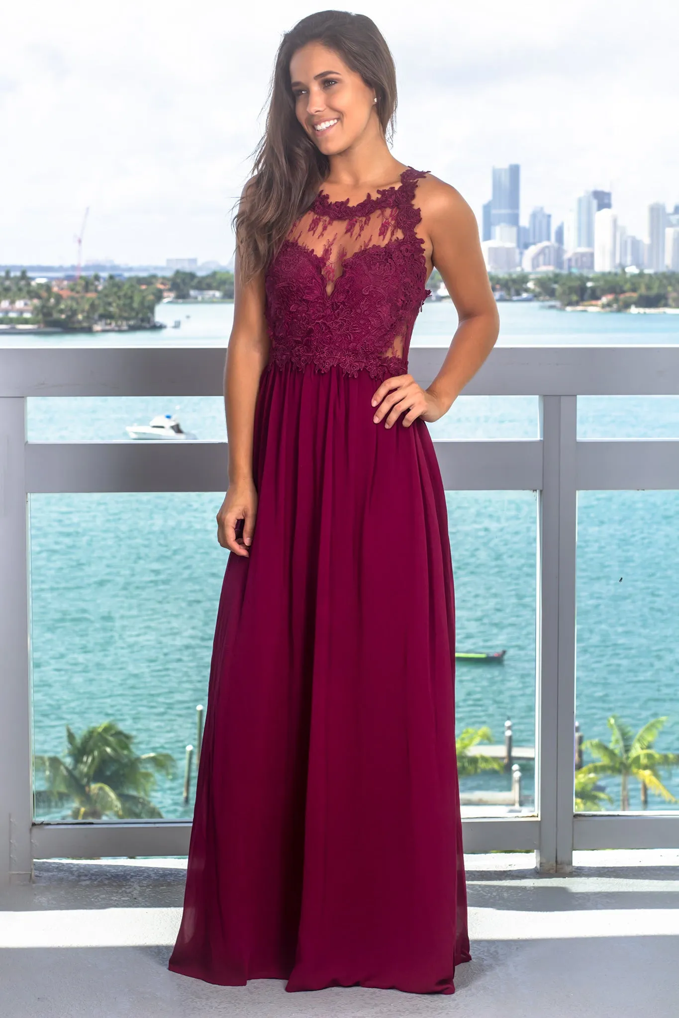 Deep Berry Maxi Dress with Lace Top