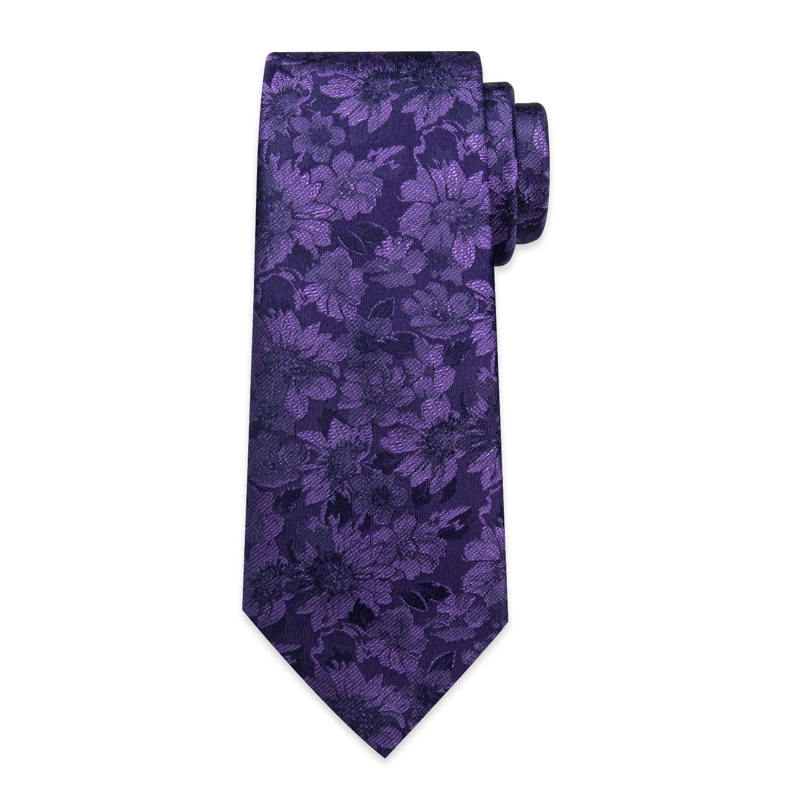 DiBanGu Deep Purple Floral Silk Mens Tie Hanky Cufflinks Set