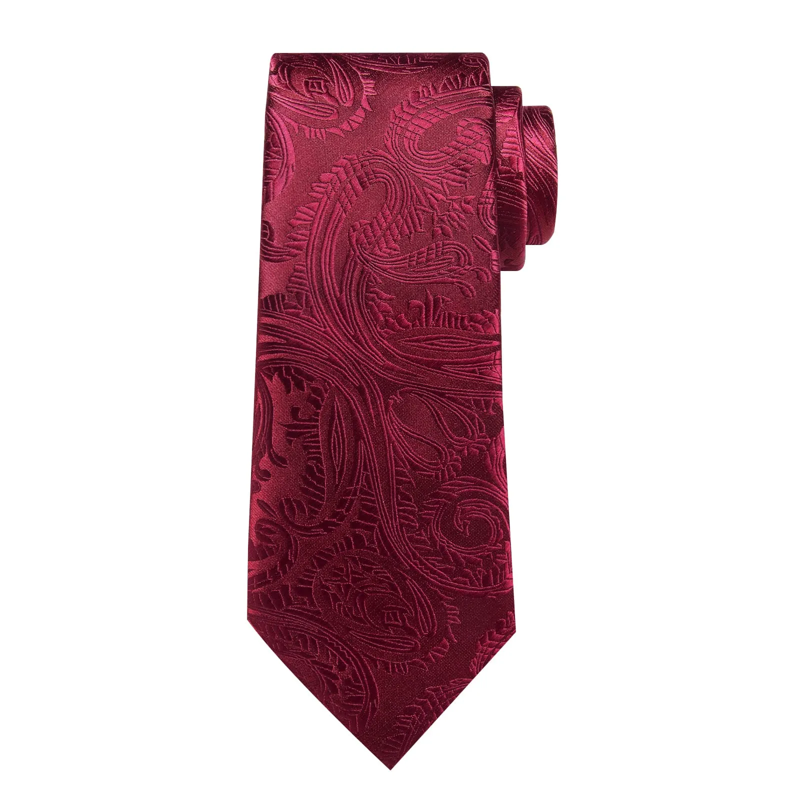 DiBanGu Dress Tie Burgundy Paisley Silk Men's Tie Pocket Square Cufflinks Set