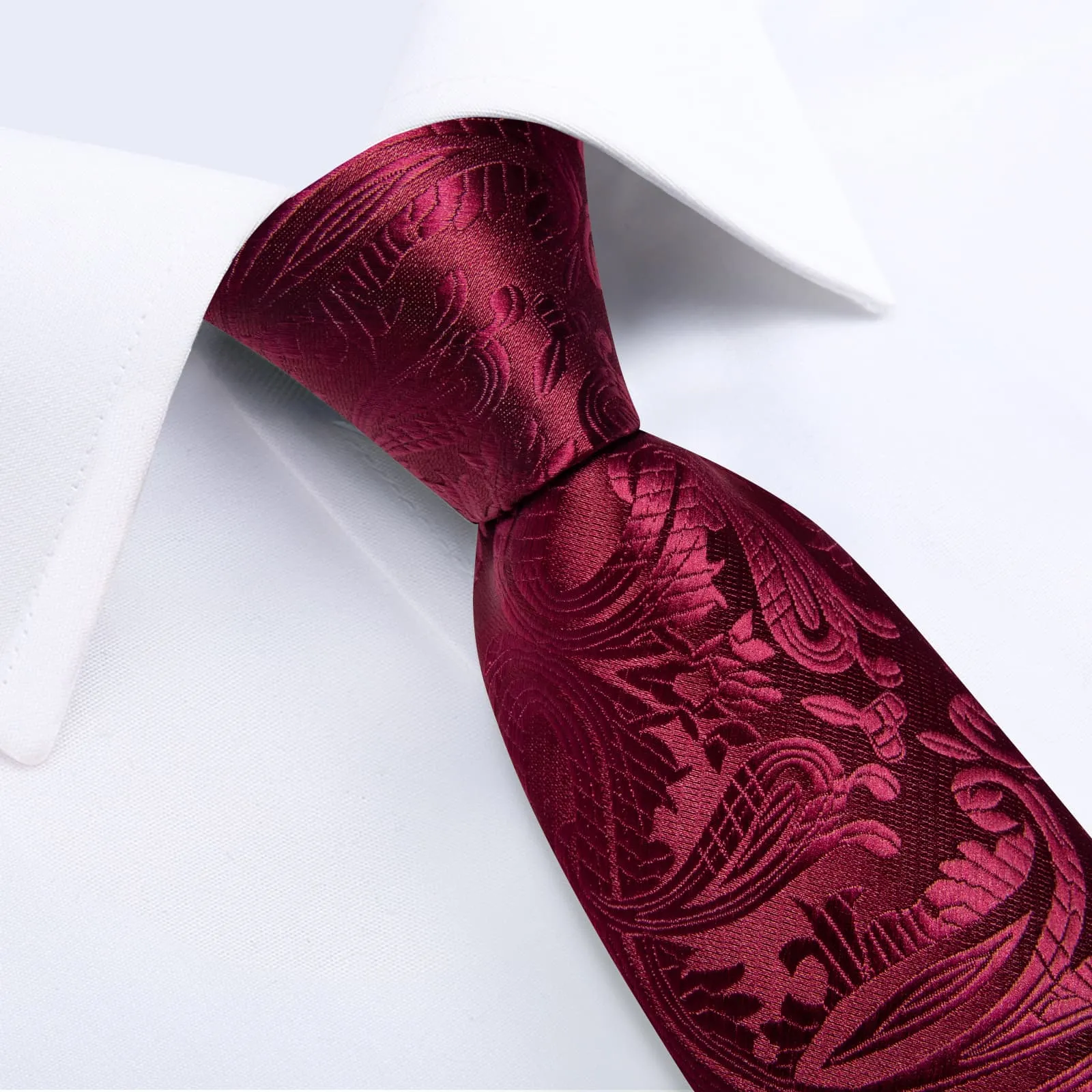 DiBanGu Dress Tie Burgundy Paisley Silk Men's Tie Pocket Square Cufflinks Set