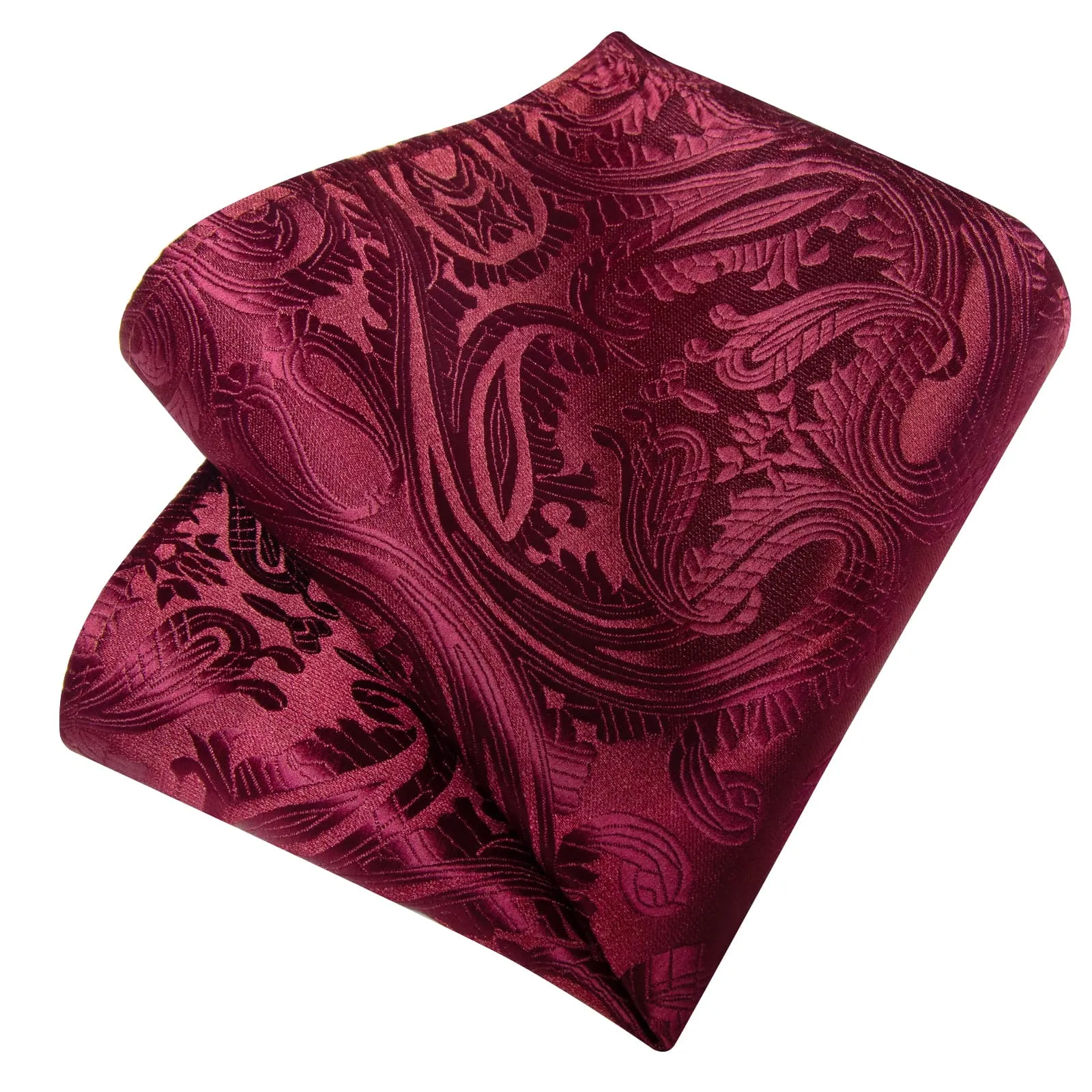 DiBanGu Dress Tie Burgundy Paisley Silk Men's Tie Pocket Square Cufflinks Set