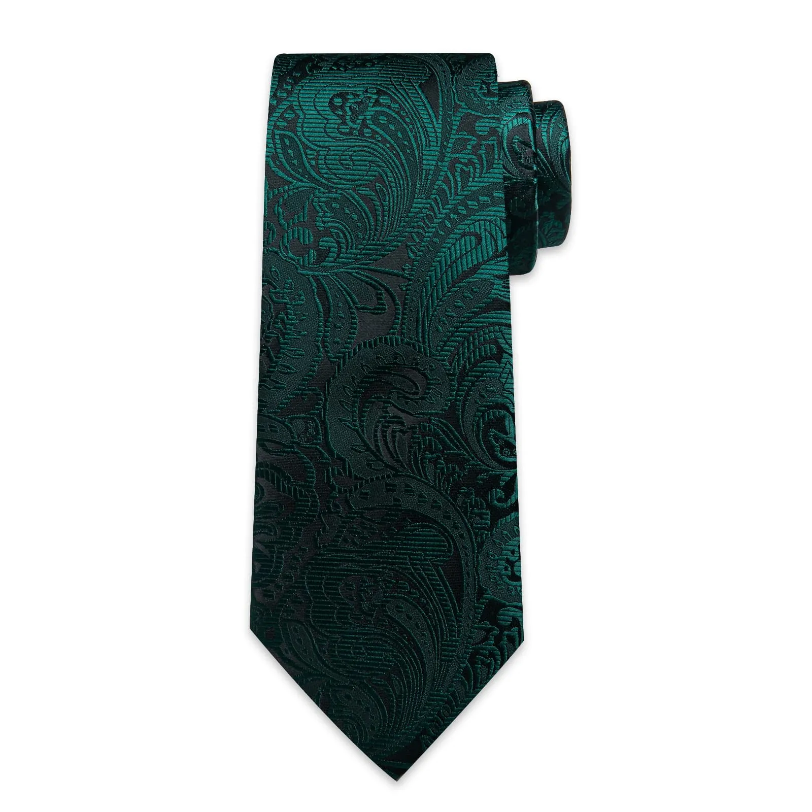 DiBanGu Dress Tie Medium Jungle Green Floral Mens Silk Business Work Tie Handkerchief Cufflinks Set