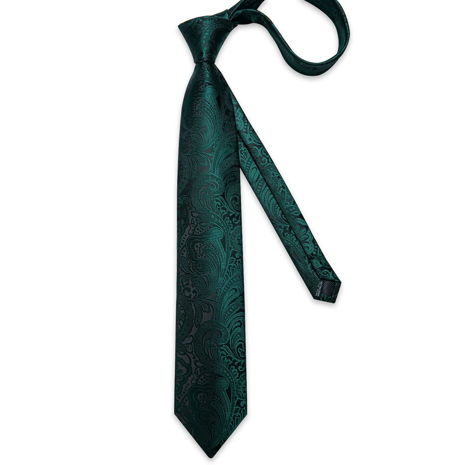 DiBanGu Dress Tie Medium Jungle Green Floral Mens Silk Business Work Tie Handkerchief Cufflinks Set