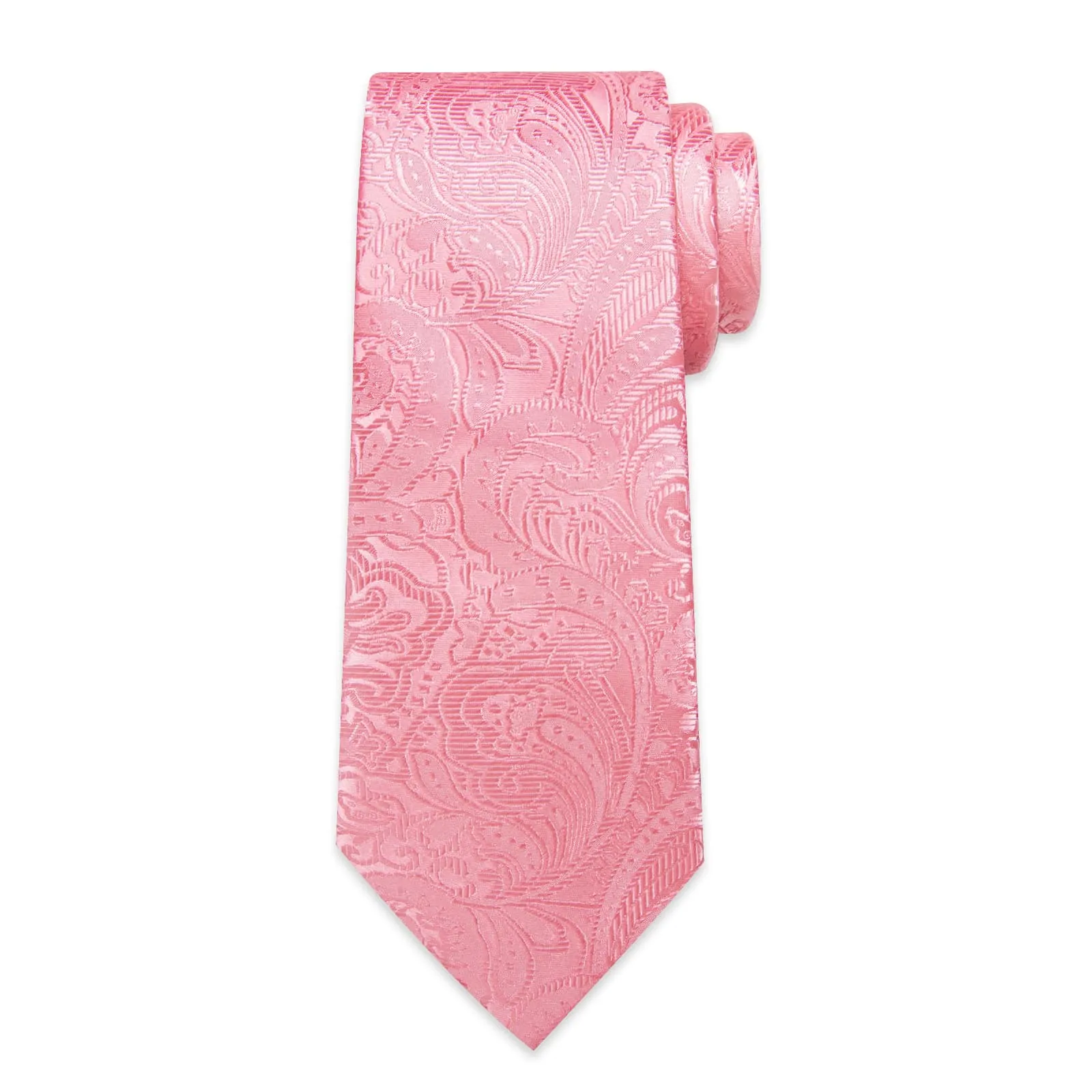 DiBanGu Light Thulian Pink Paisley Silk Mens Tie Pocket Square Cufflinks Set