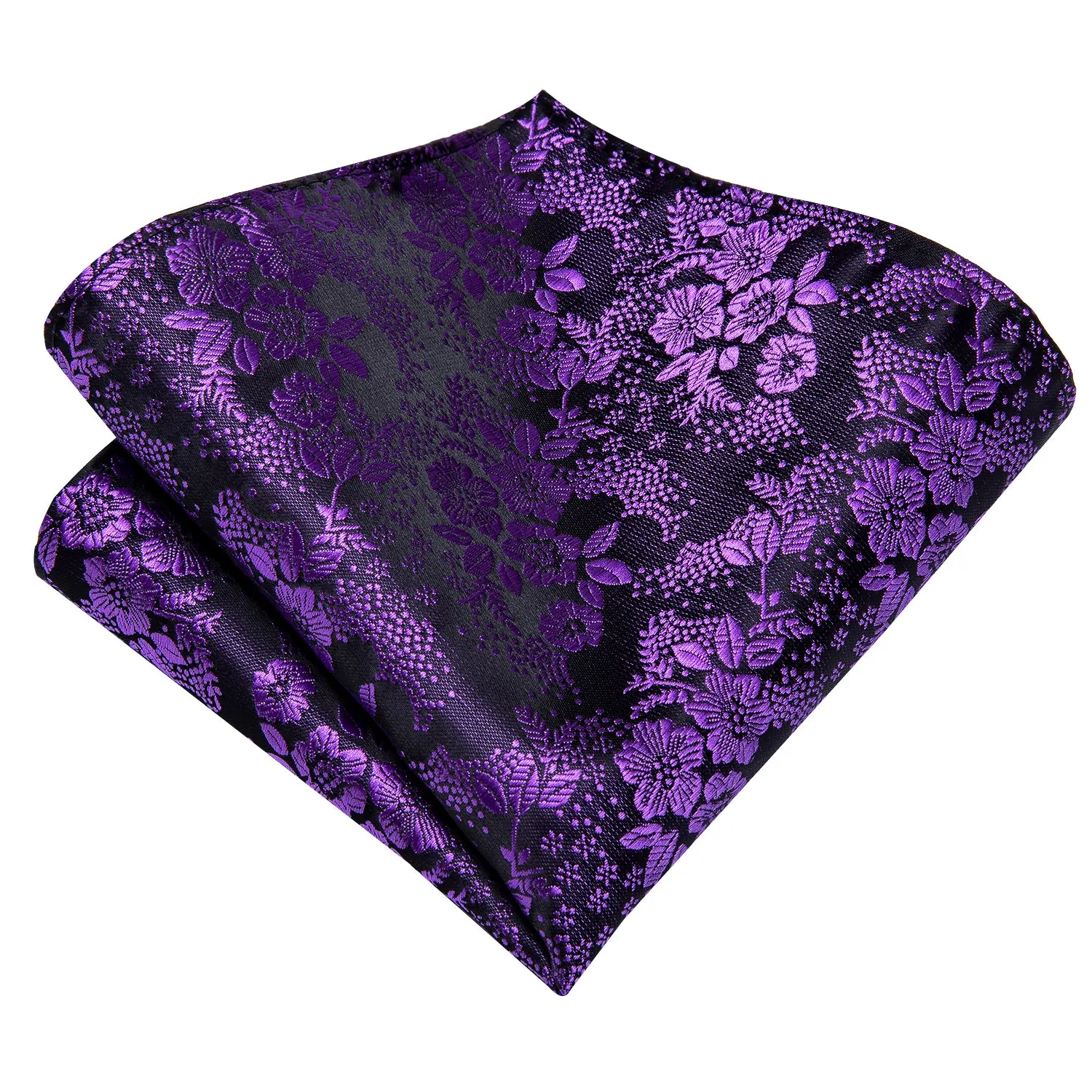 DiBanGu Silk Tie Purple Floral Men's Tie Pocket Square Cufflinks Set