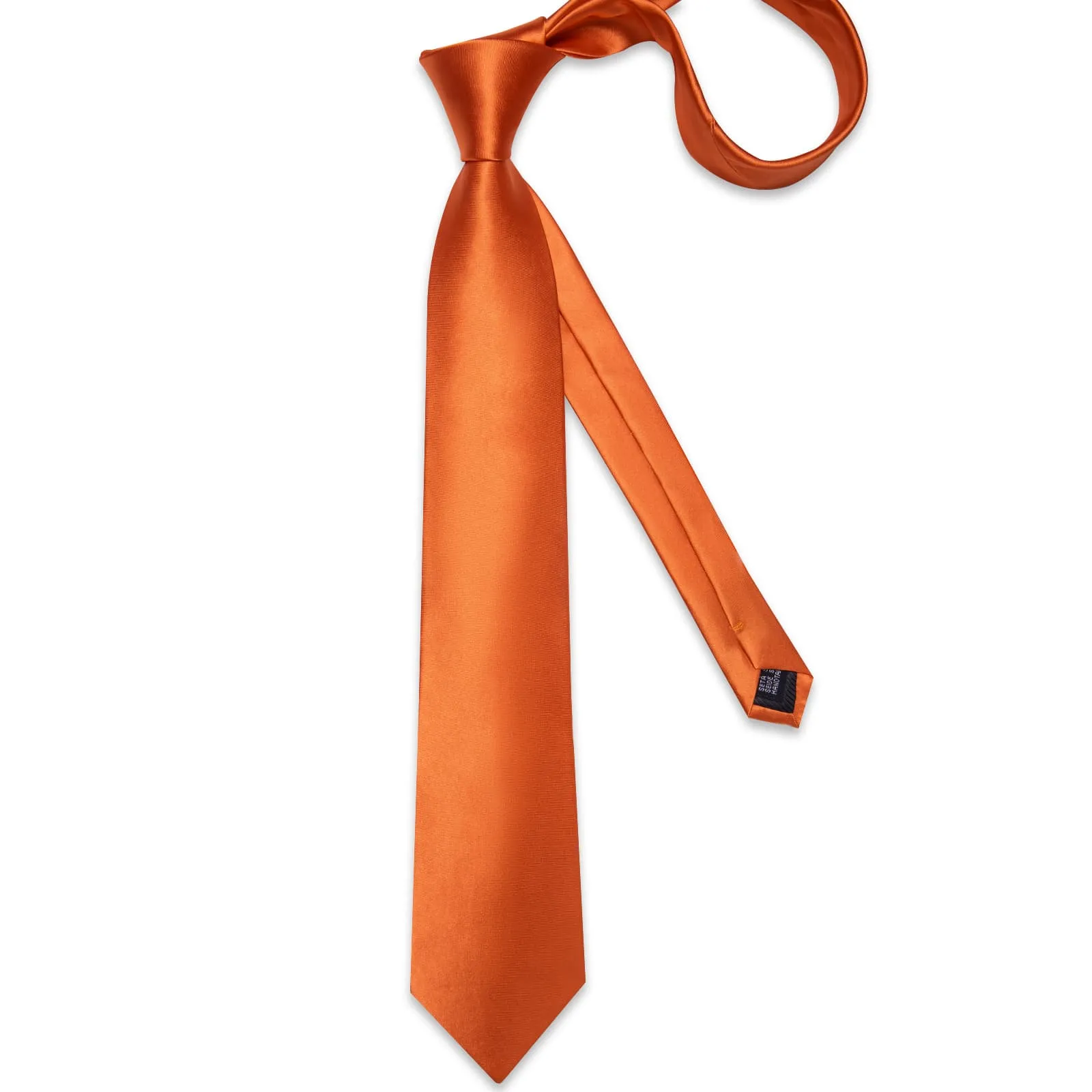 DiBanGu Silk Tie Shining Hot Orange Solid Mens Formal Dress Tie Handkerchief Cufflinks Set