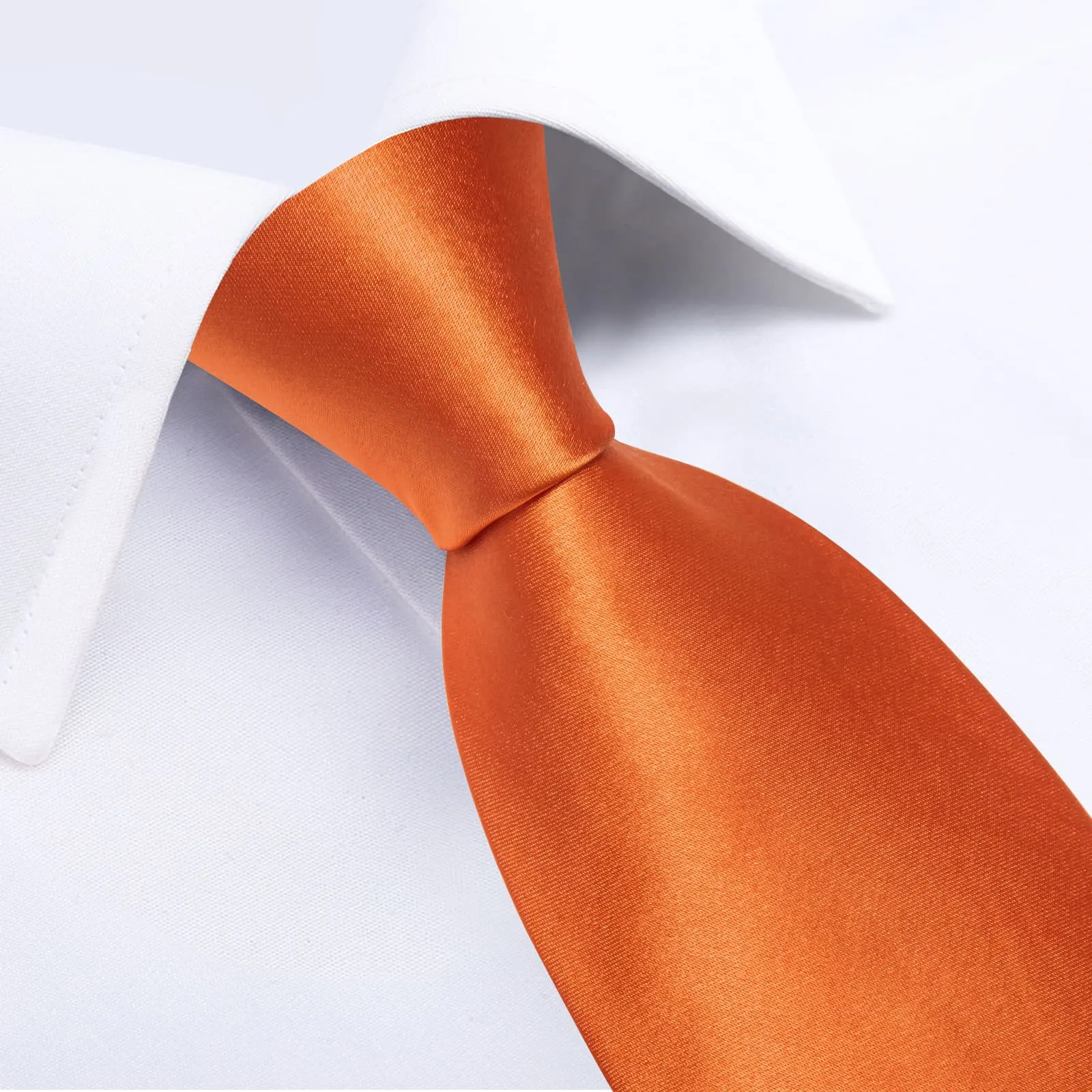 DiBanGu Silk Tie Shining Hot Orange Solid Mens Formal Dress Tie Handkerchief Cufflinks Set