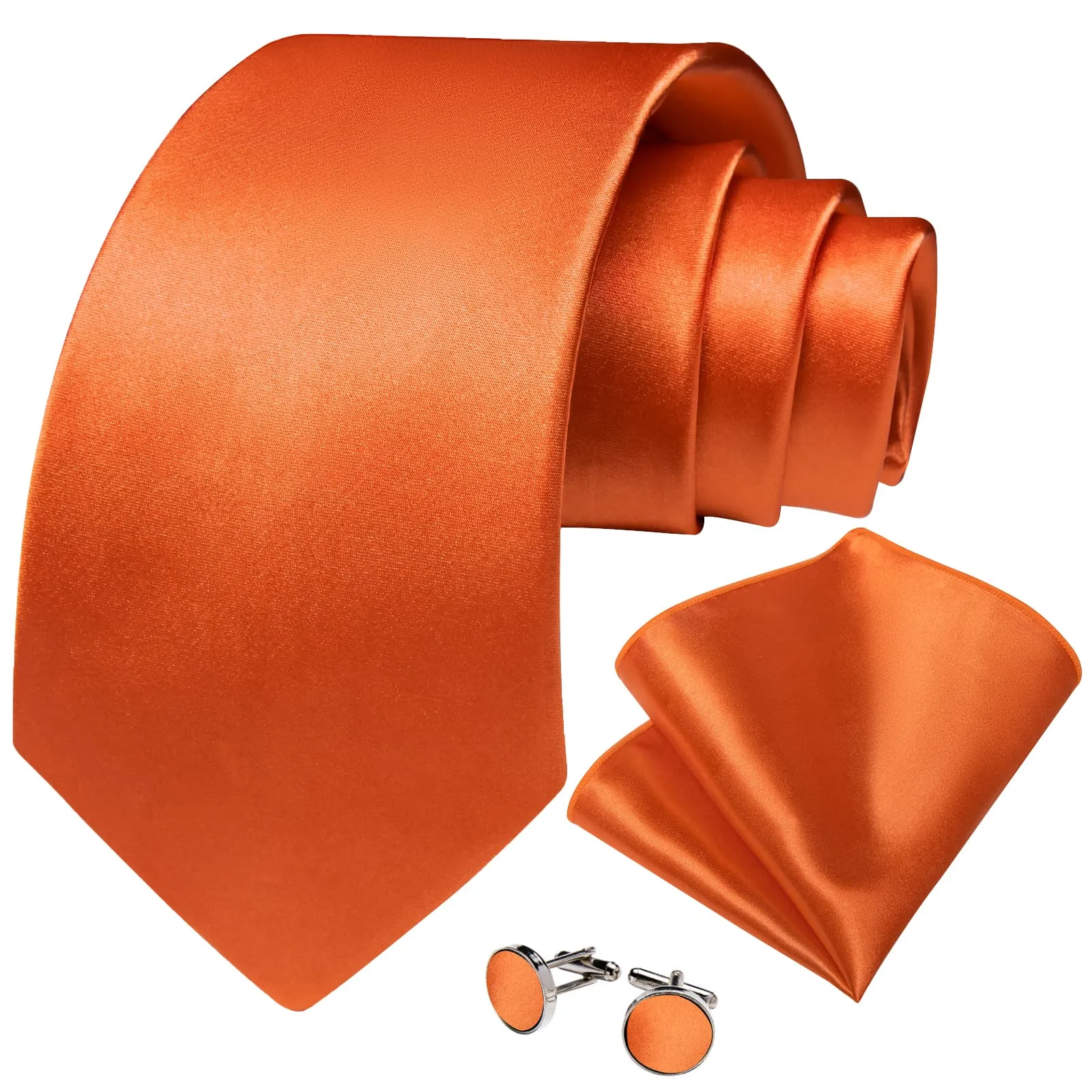 DiBanGu Silk Tie Shining Hot Orange Solid Mens Formal Dress Tie Handkerchief Cufflinks Set