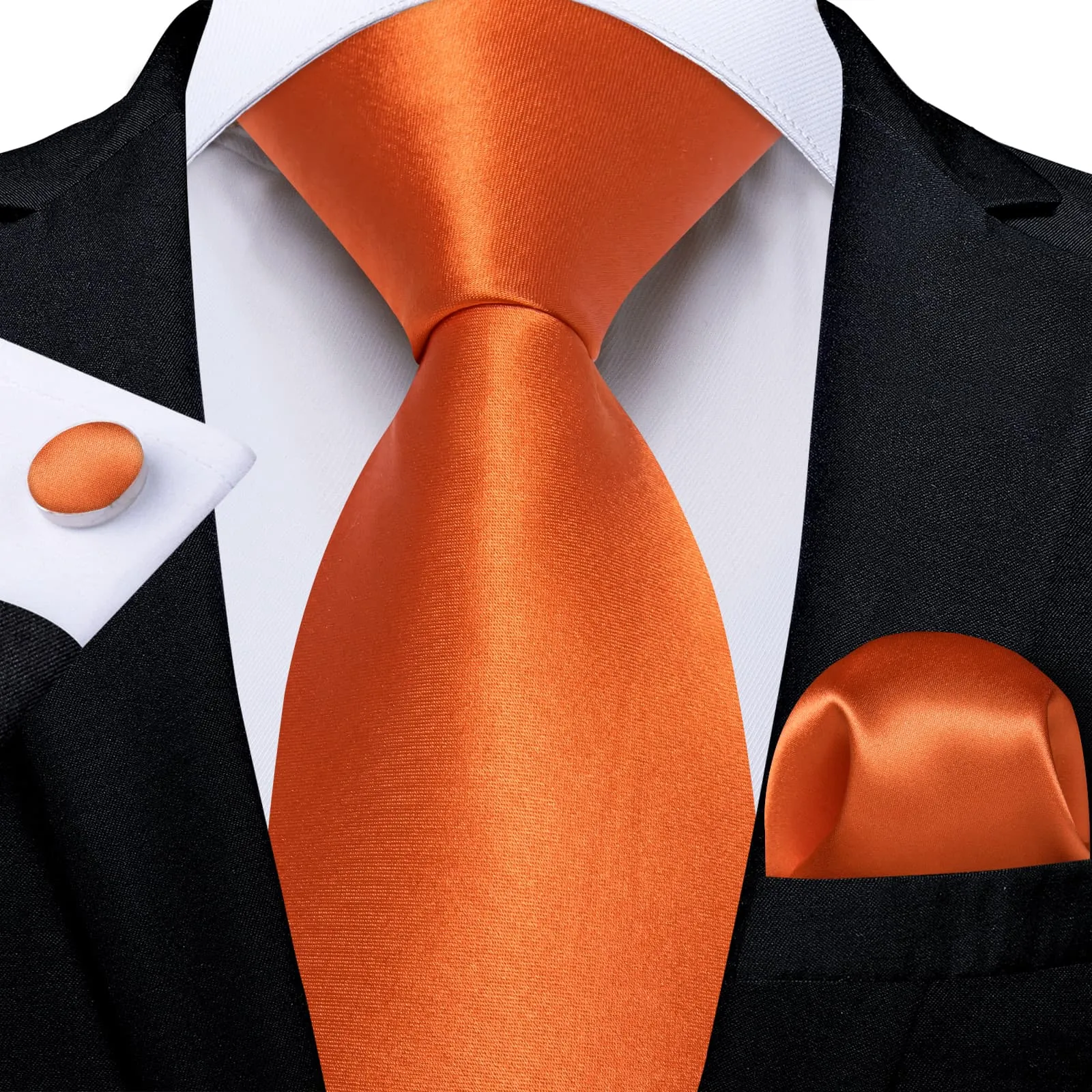 DiBanGu Silk Tie Shining Hot Orange Solid Mens Formal Dress Tie Handkerchief Cufflinks Set