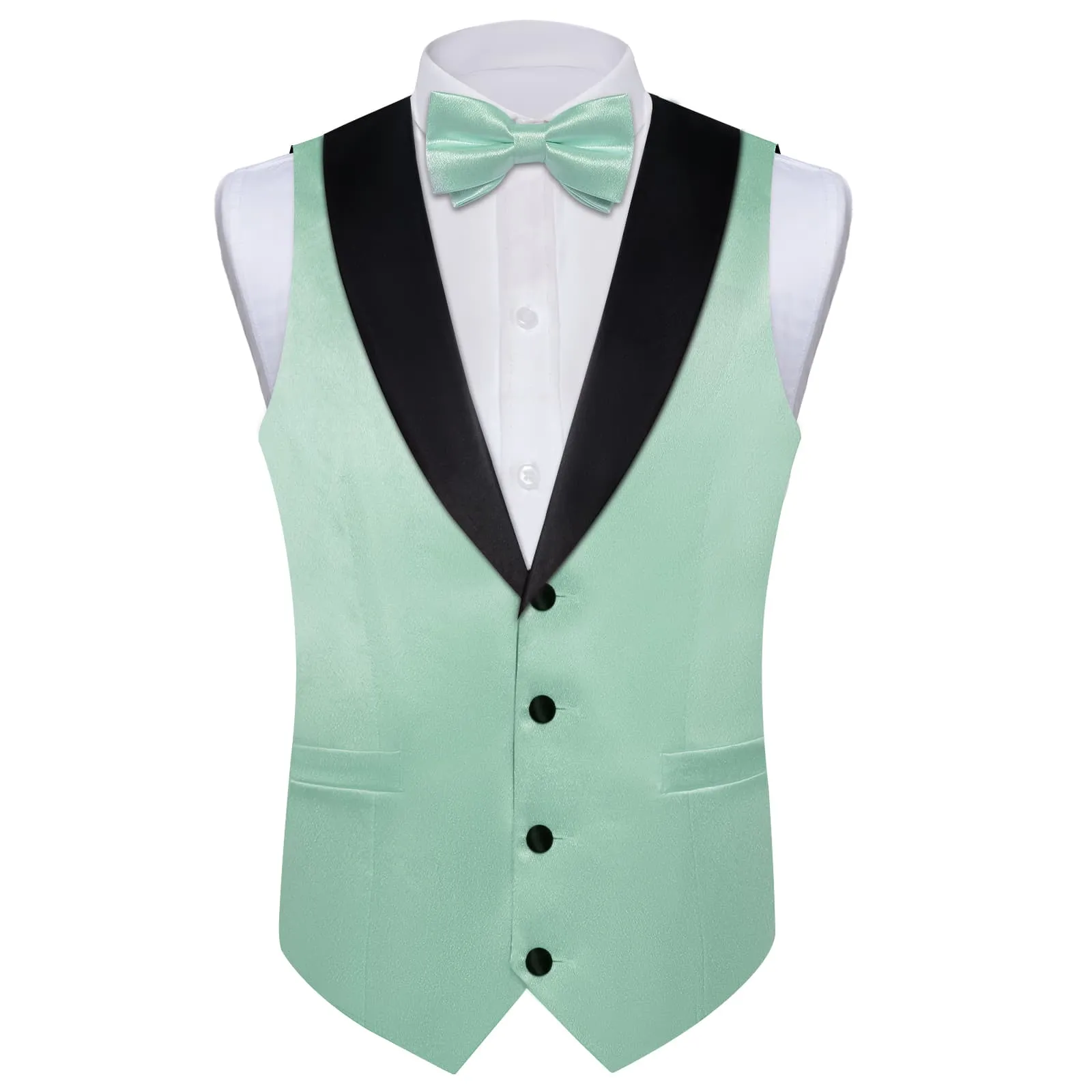 DiBanGu Tuxedo Vest Mint Green Solid Silk Mens Vest and Bow Tie Set for Fashion