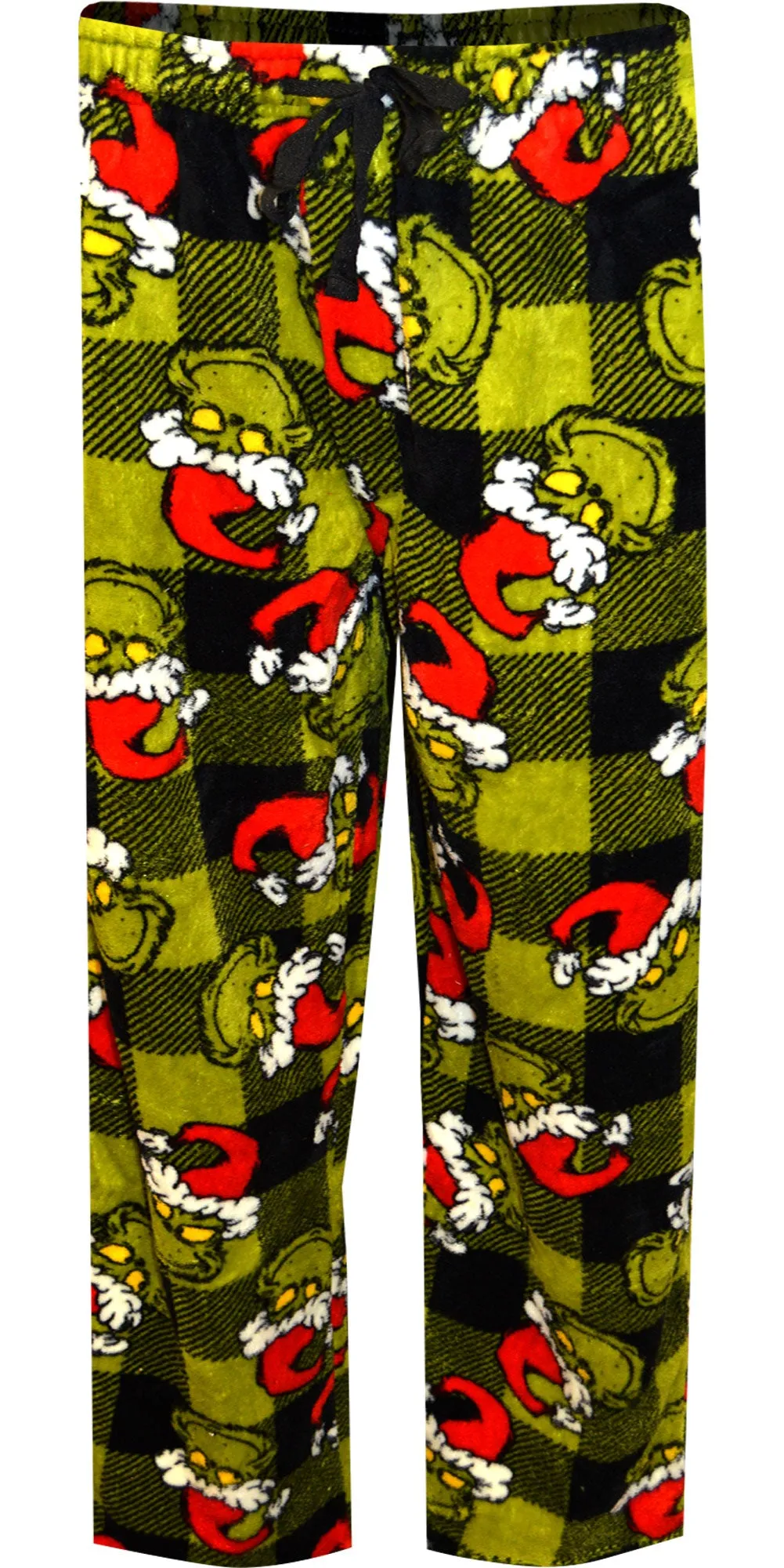 Dr. Seuss The Grinch Sneaky Face Buffalo Plaid Plush Lounge Pants