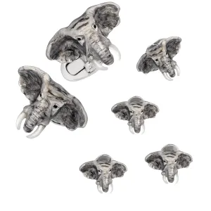 Elephant Head  Gray Pearl Enamel Sterling Cufflinks & Studs