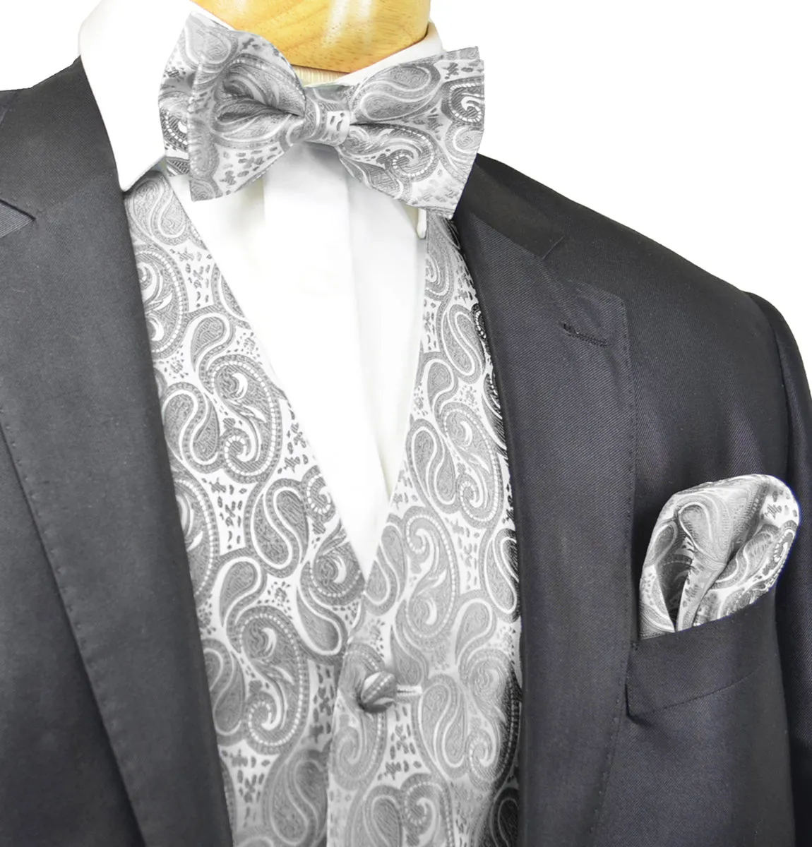 Formal Light Grey Paisley Tuxedo Vest Set