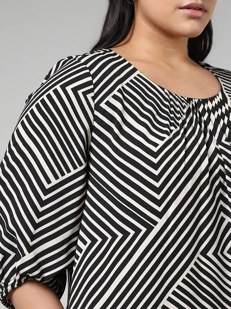 Gia Geometric Striped Black Dress