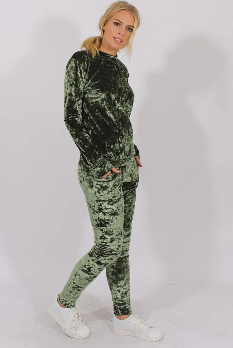 Green Crushed Velvet Tracksuit - Romy