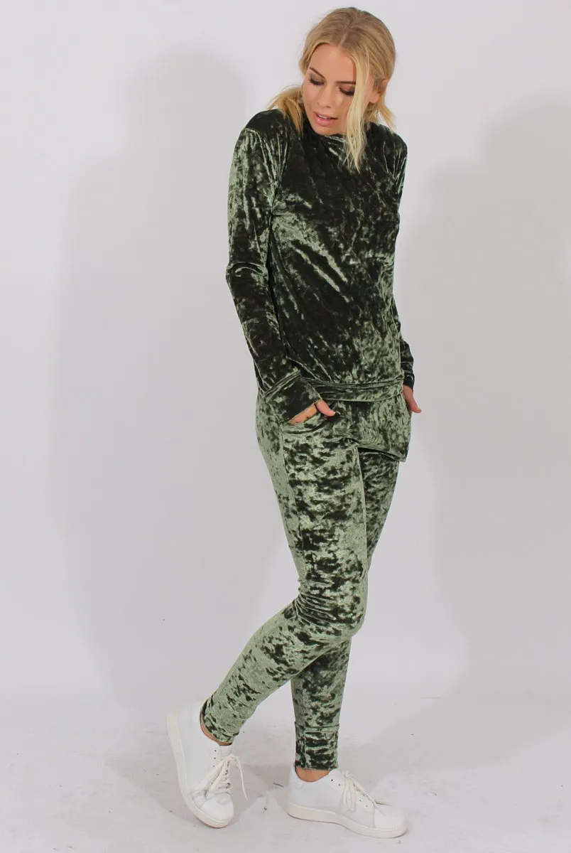 Green Crushed Velvet Tracksuit - Romy