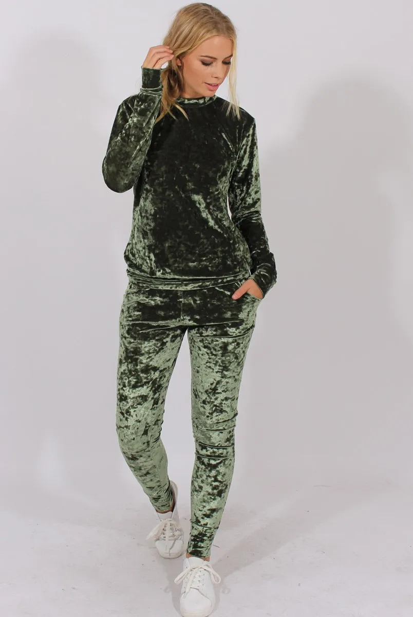 Green Crushed Velvet Tracksuit - Romy