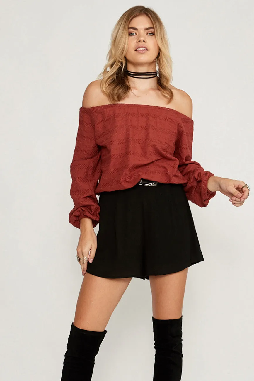 Heather Off Shoulder Top Rust