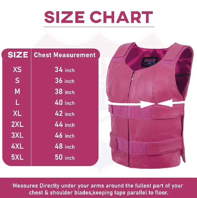 HL14945HOTPINK Women bullet proof style leather vest- for biker club