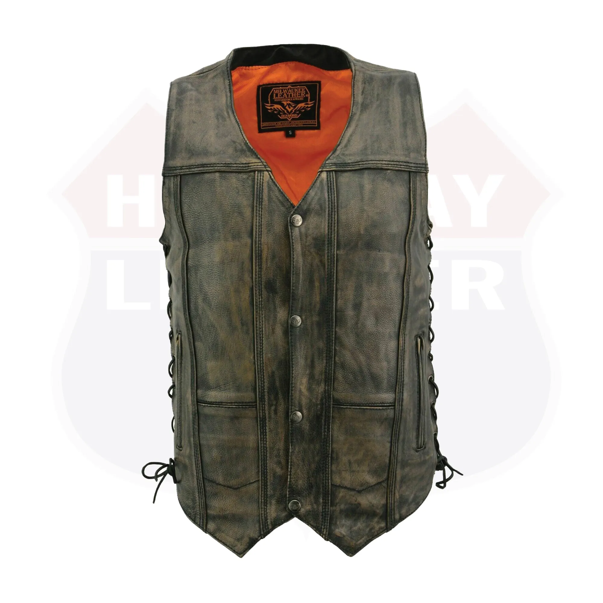 HL3540BEIGE Charcoal Brown Hamilton washed BEIGE leather motorcycle vest