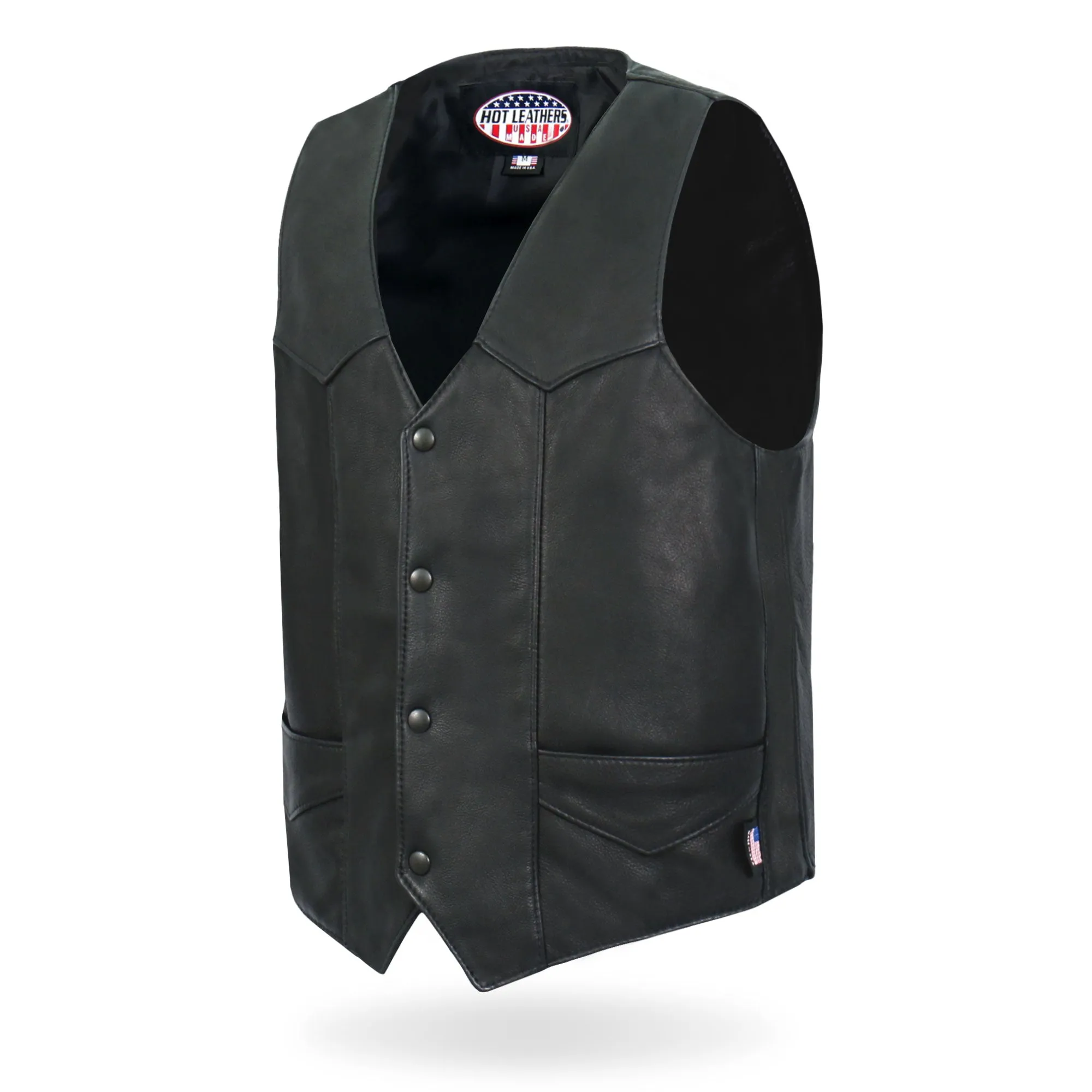 Hot Leathers VSM5006 Men's USA Made Classic Premium Biker motorcycle Leather Vest