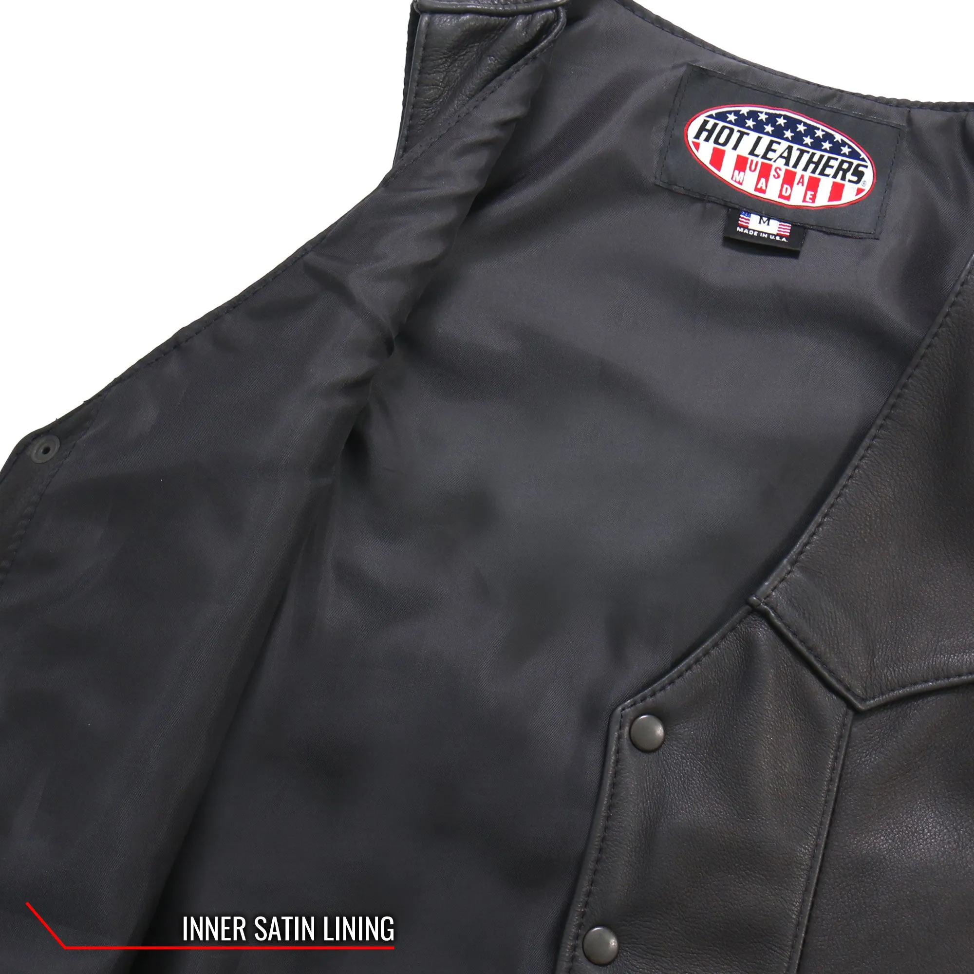 Hot Leathers VSM5006 Men's USA Made Classic Premium Biker motorcycle Leather Vest