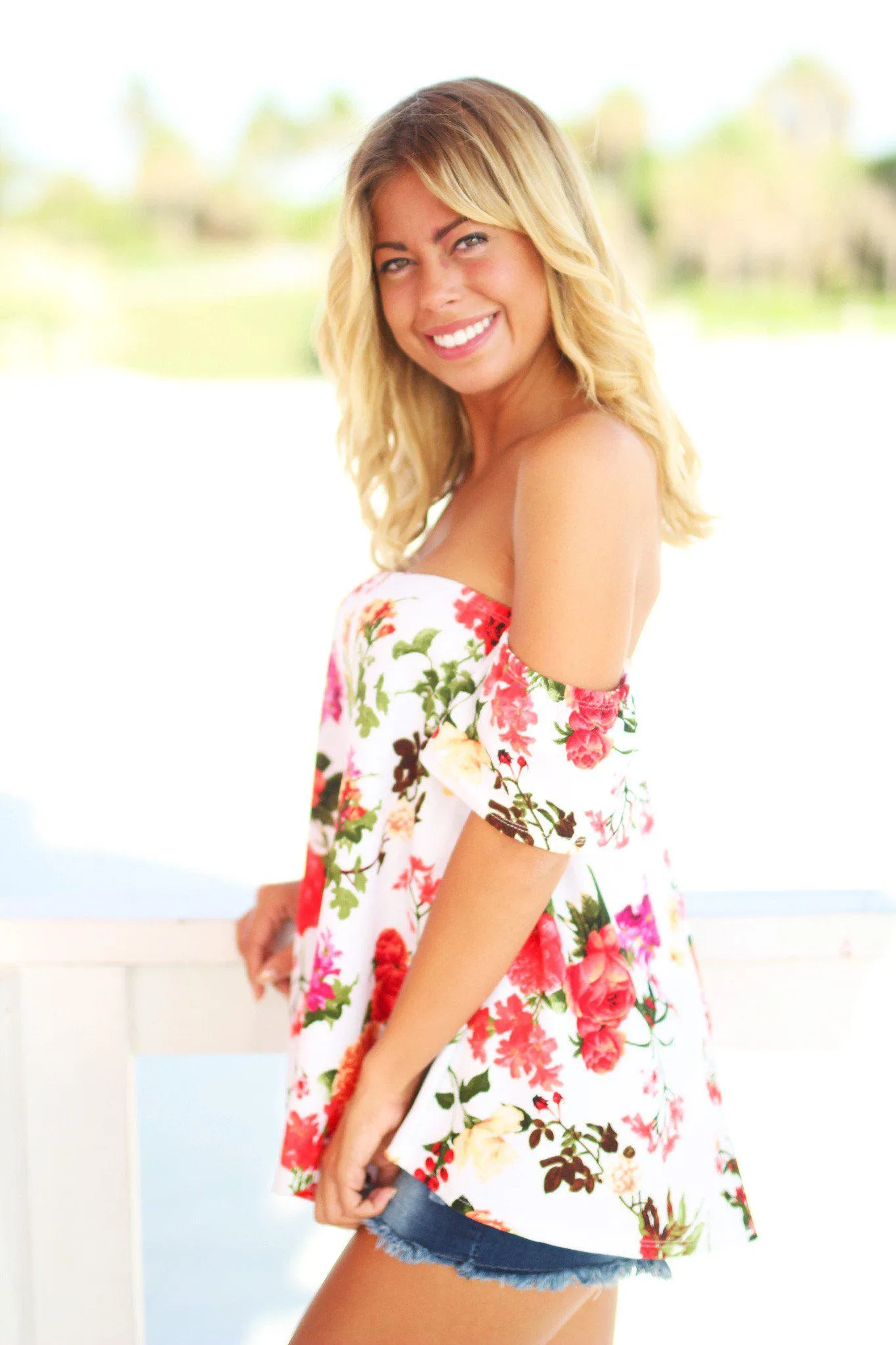 Ivory Floral Off Shoulder Top