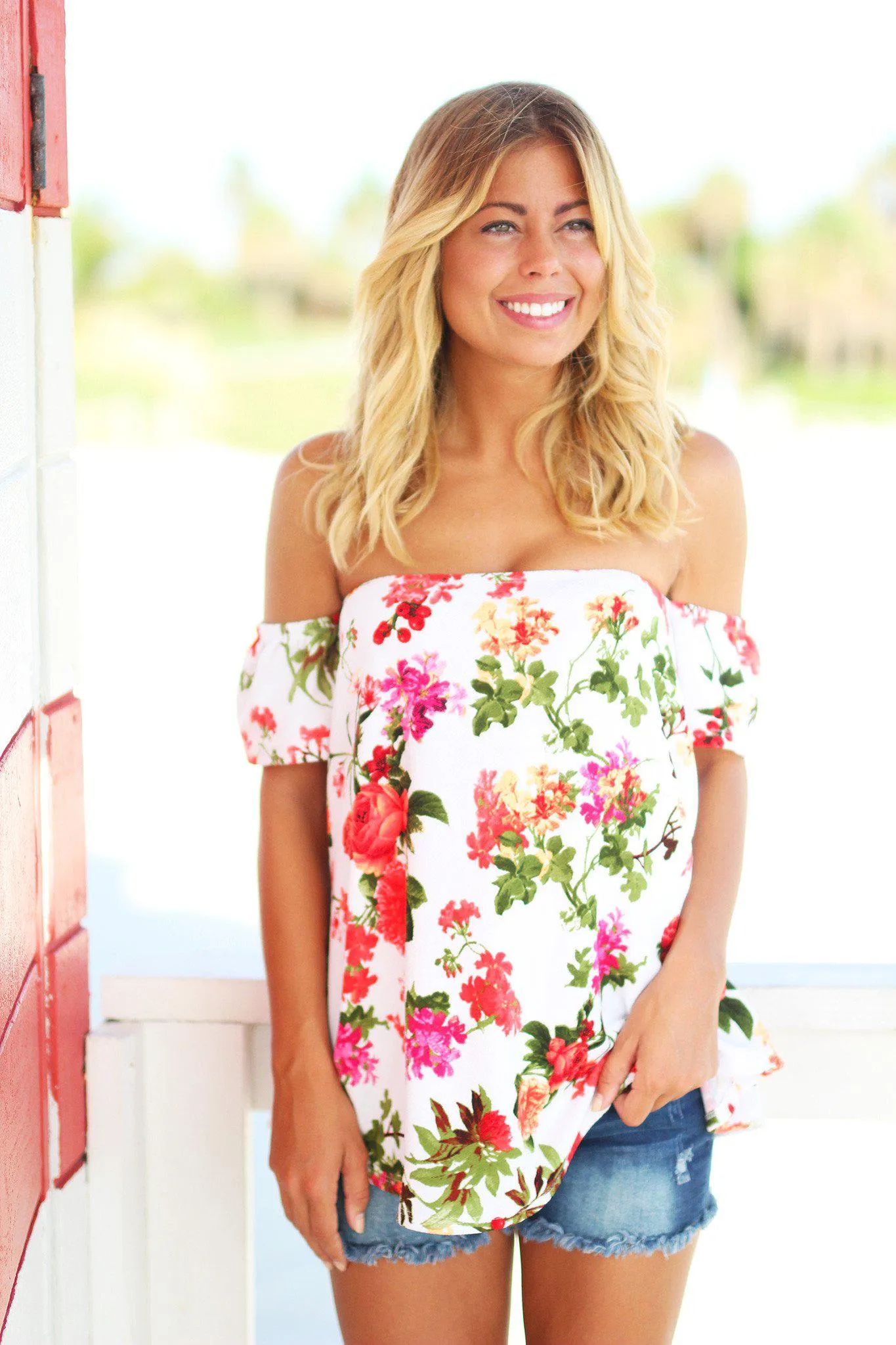 Ivory Floral Off Shoulder Top