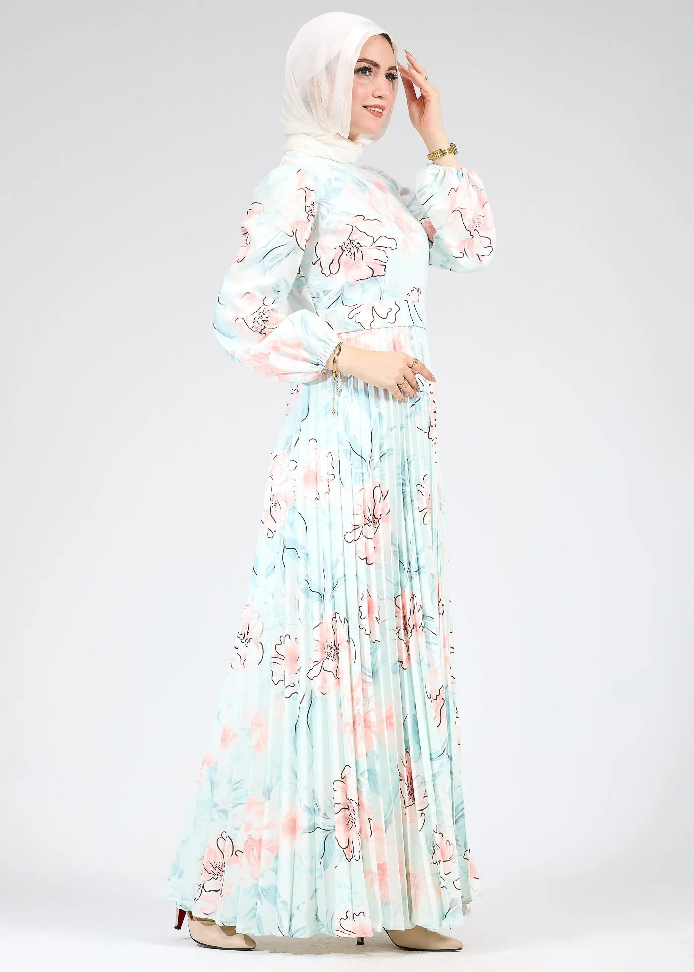 Izdihar Serenity Floral Pleated Modesty Dress