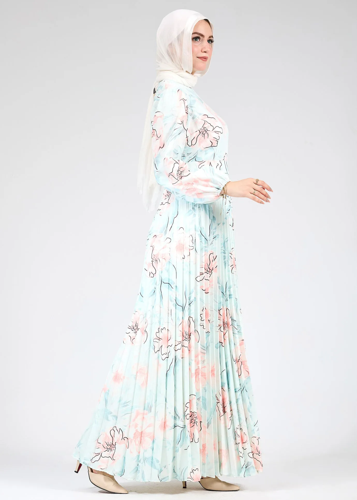 Izdihar Serenity Floral Pleated Modesty Dress