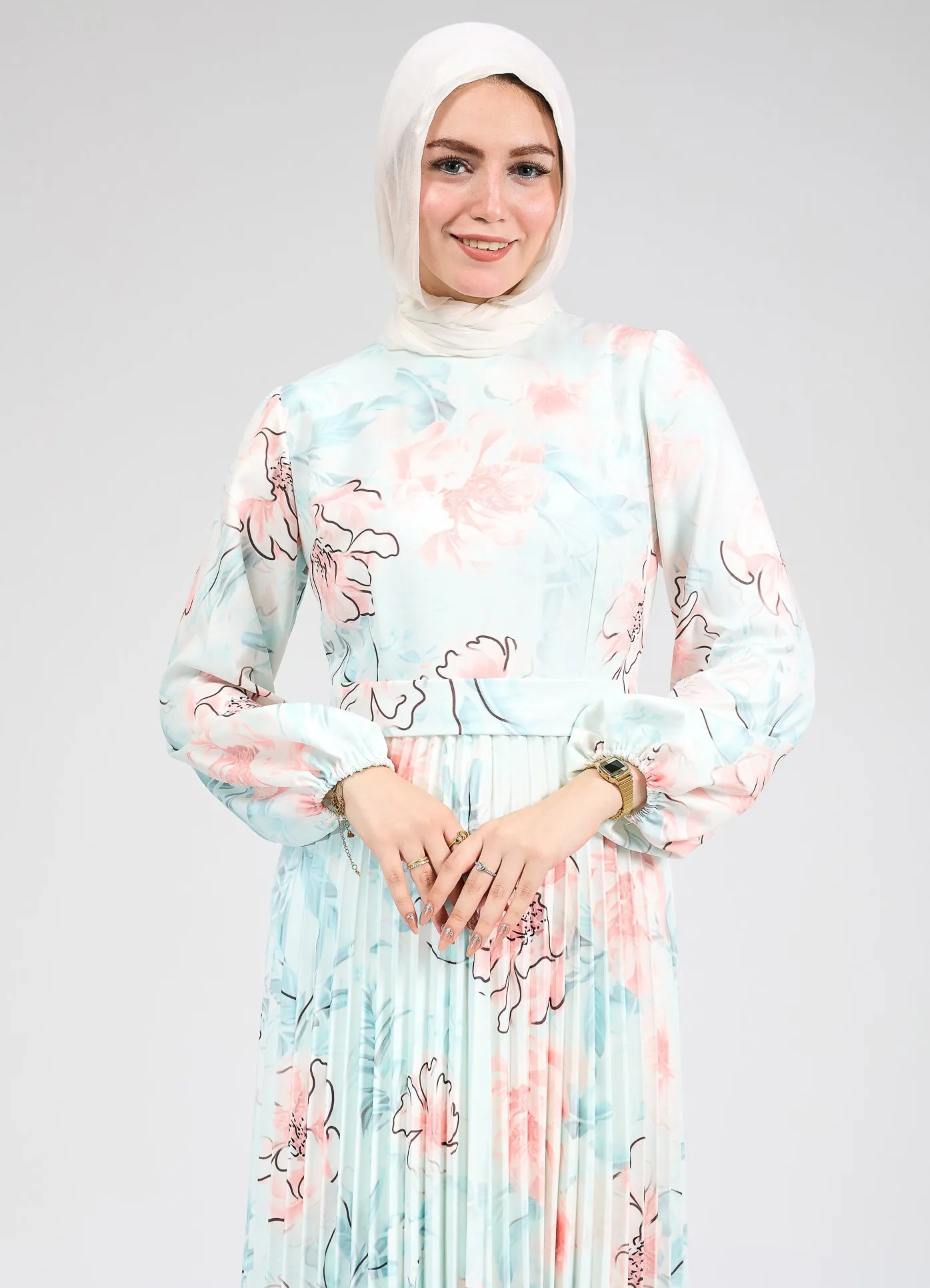 Izdihar Serenity Floral Pleated Modesty Dress