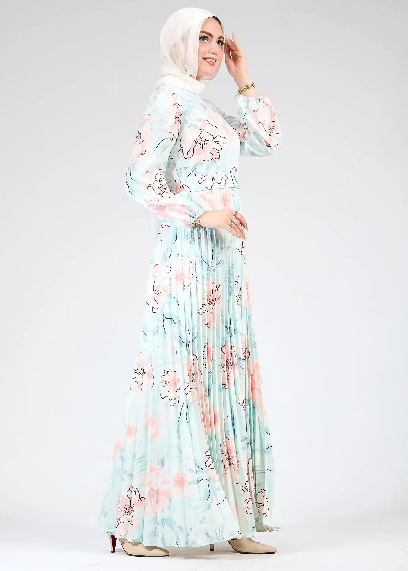 Izdihar Serenity Floral Pleated Modesty Dress