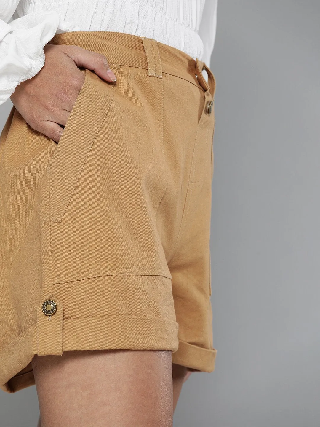 Khaki Front Button Shorts