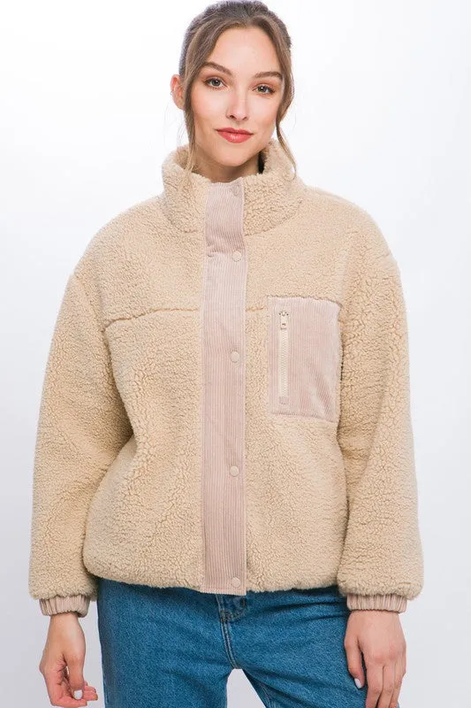 Long-Sleeved Cozy Sherpa Puffer Jacket