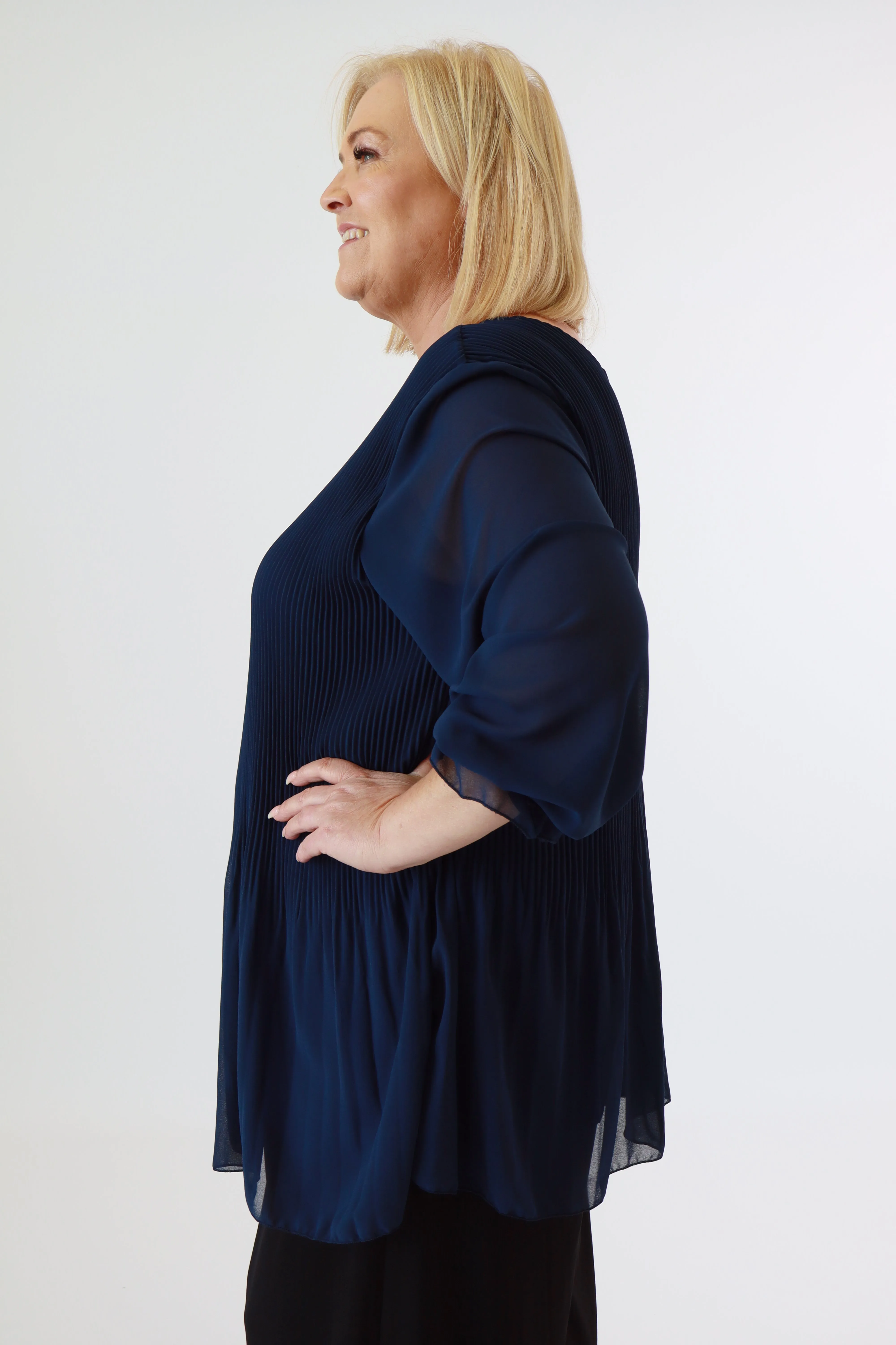 Maizie Pleated Blouse in Navy