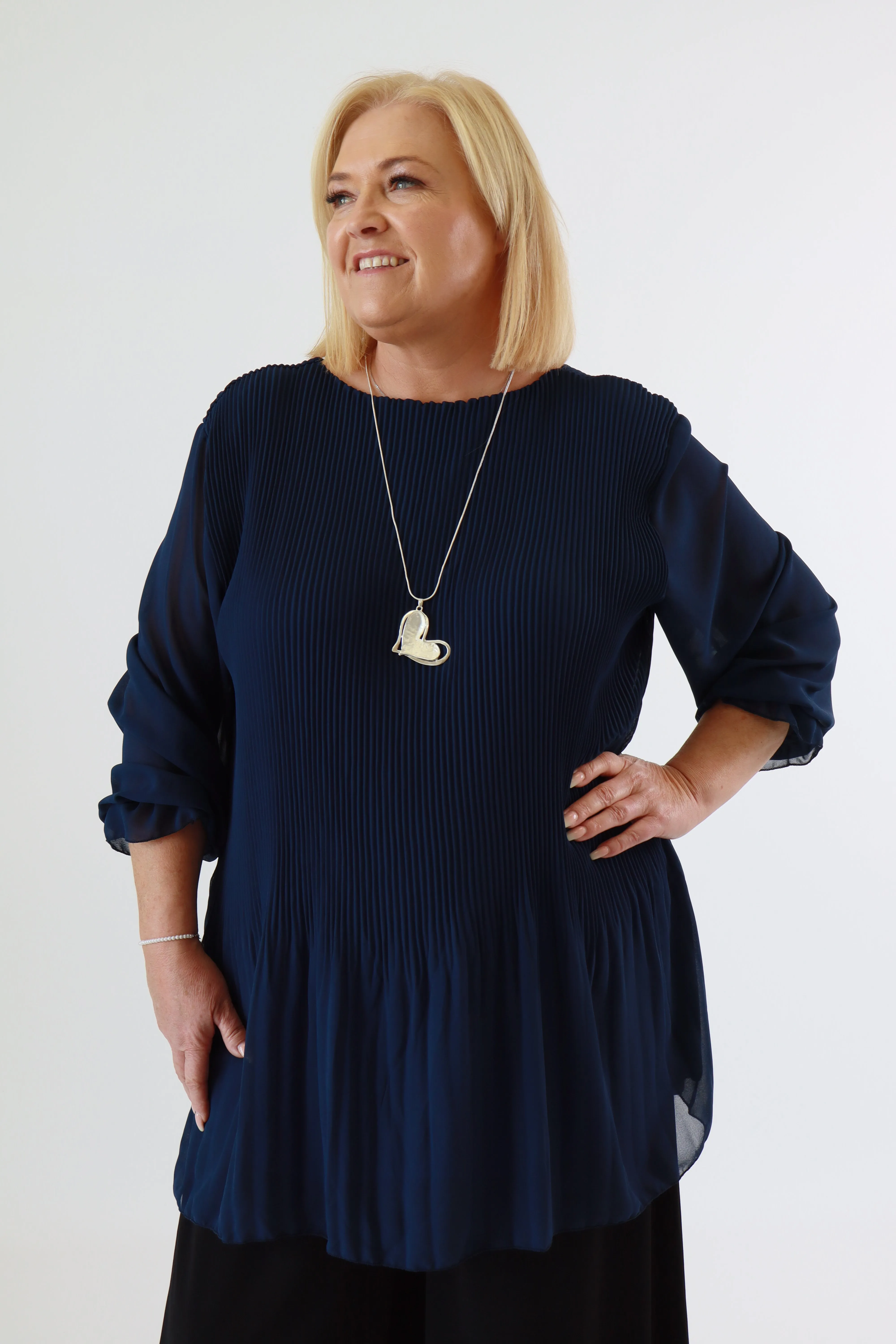 Maizie Pleated Blouse in Navy