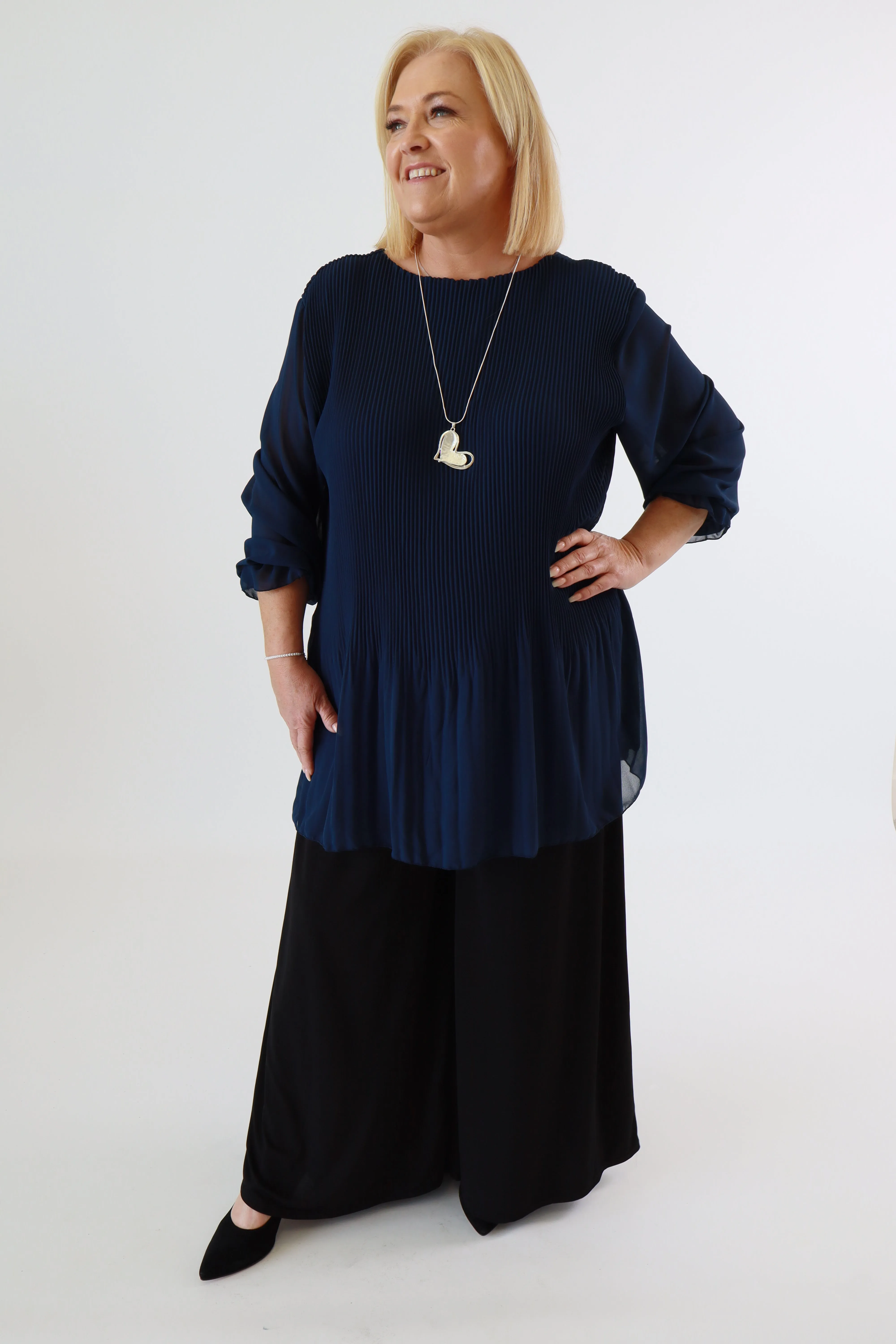 Maizie Pleated Blouse in Navy